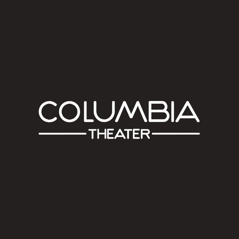 Logo des Columbia Theaters mit weißem Schriftzug auf schwarzem Hintergrund. Der Text ist in moderner, klarer Schrift gehalten.