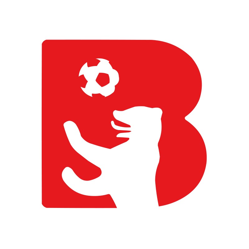 Logo des Berliner Fußball-Verbandes. Ein Rotes B mit einer ausgestanzen Form des Berliner Bären und einen Fußball.