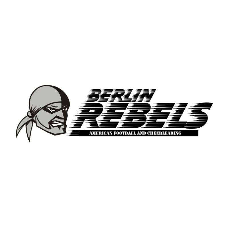 Logo der Berlin Rebels: Ein stilisierter Piratenkopf links und der Schriftzug 